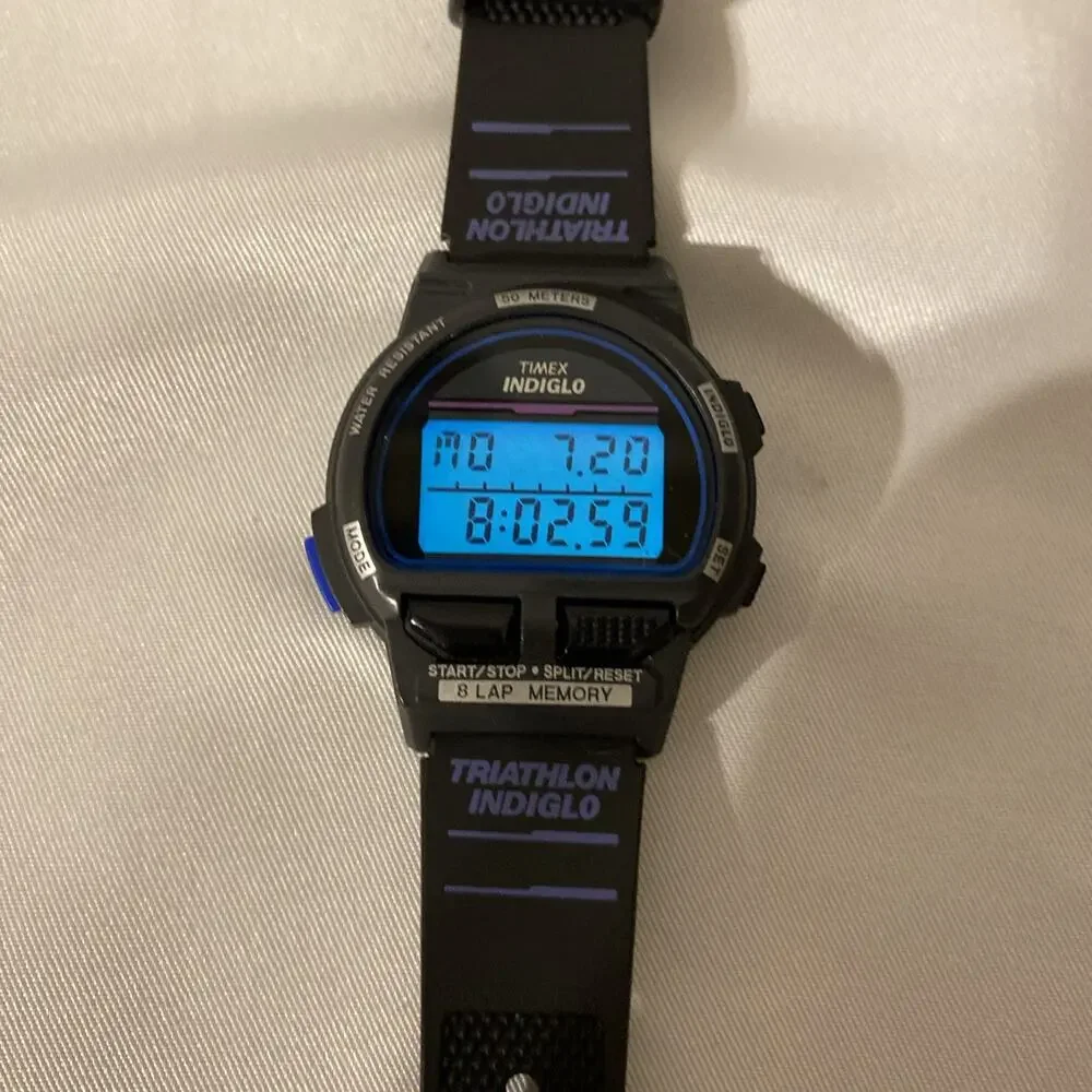 Vintage Women's Timex Ironman Triathlon Watch 8 Lap Blue Indiglo Purple Accents
